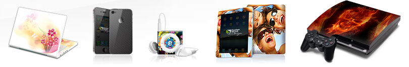 Produktabbildungen: DesignSkins® für MP3-Player, Konsole, Handy, Notebook