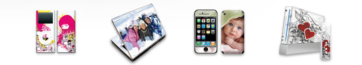 Produktabbildungen: DesignSkins® für MP3-Player, Spiel-Konsolen, Handys, Notebooks