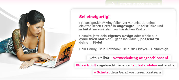 Einzigartige Gestaltung trifft Schutzfunktion: Stylen und schützen Sie ihre elektronischen Begleiter mit den innovativen Designfolien von DeinDesign. Ihr persönliches Wunschmotiv – egal ob Freunde, Baby, Haustier, Auto oder exklusives Design. Mit DesignSkins®- Vinylfolien verwandeln Sie ihre elektronischen Geräte in stilvolle Unikate und schützen sie zudem vor hässlichen Kratzern! Ihr Unikat - Verwechslung ausgeschlossen! Blitzschnell angebracht, jederzeit rückstandslos entfernbar + schützt Ihr Gerät vor fiesen Kratzern